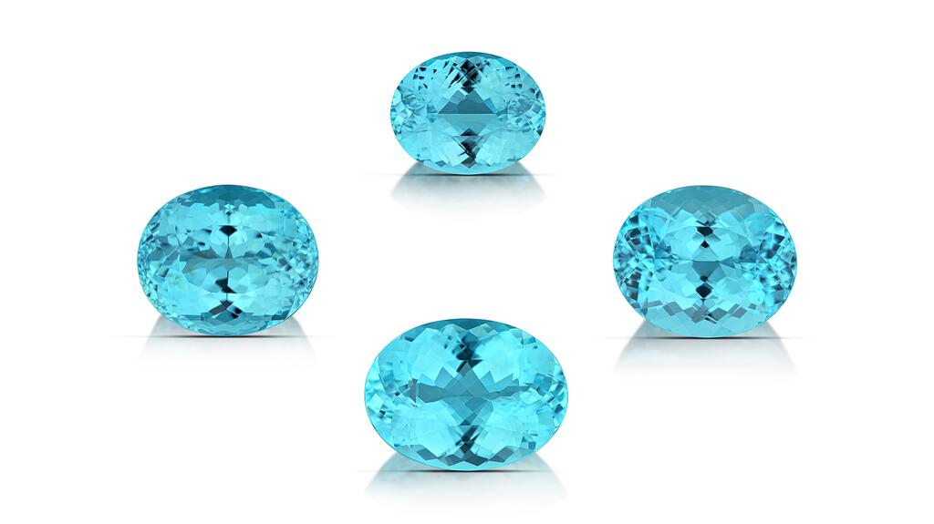 Joseph Ambalu of Amba Gem Corp.’s suite of four oval Paraiba-type tourmalines (31.01 total carats) from Mozambique won first place in the 2023 AGTA Spectrum & Cutting Edge Awards “Pairs & Suites” category. 20240126_Tucson Preview-Paraibas.jpg